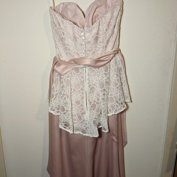 MORI LEE blush lace peplum strapless bridesmaid gown - Picture 7 of 14